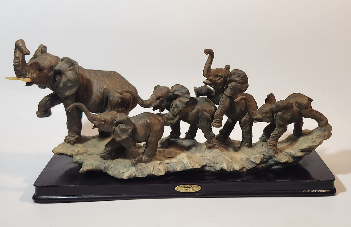 Antique ELEPHANTS pewter trinket tray featuring a family of elephants in a tropical setting, very outlets DIMENSIONAL