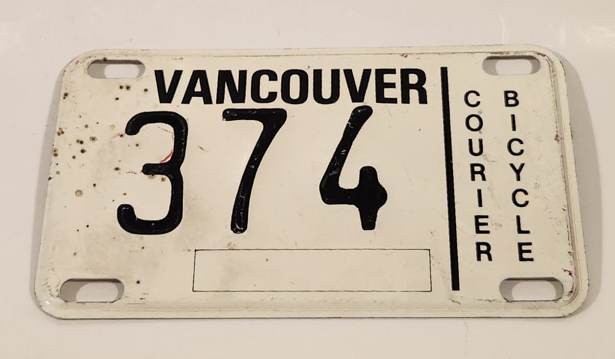 Vintage 1980s Vancouver Courier Bicycle Metal License Plate Tag