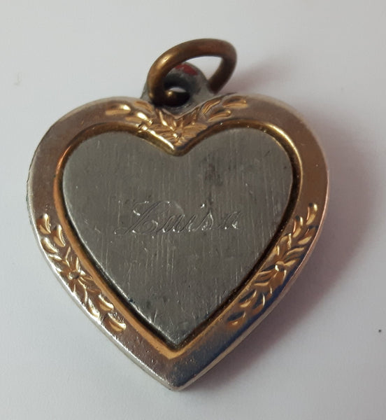 Vintage Engraved "Luisa" Pewter Framed in Gold Tone Heart Pendant - Treasure Valley Antiques & Collectibles