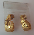 Vintage Gold Tone Curved Christian Cross Religious Push Back Earrings - Treasure Valley Antiques & Collectibles