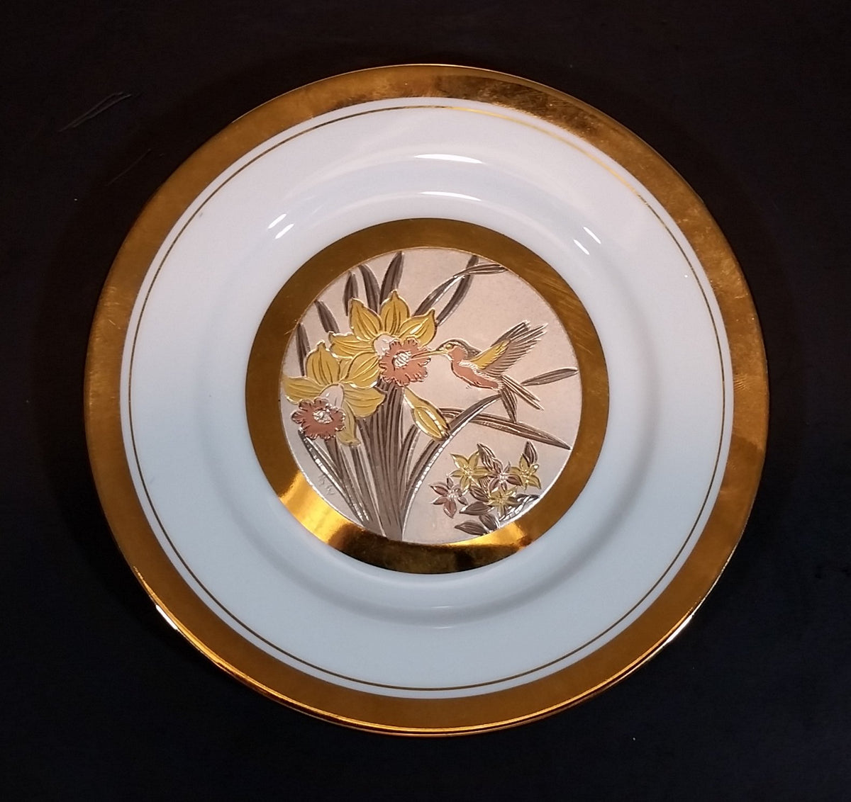 Chokin art 24kt gold plate hummingbird Vintage Plate Made In Japan