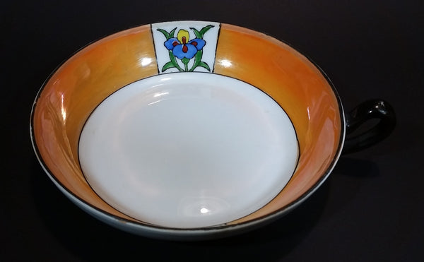 1920s Meito China Japan Art Deco Orange Lustreware Floral Soup or Vegetable Serving Bowl with Handle - Treasure Valley Antiques & Collectibles