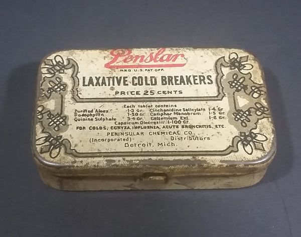 Vintage Penslar Laxative Cold Breakers Tablets Tin - Empty - Treasure Valley Antiques & Collectibles