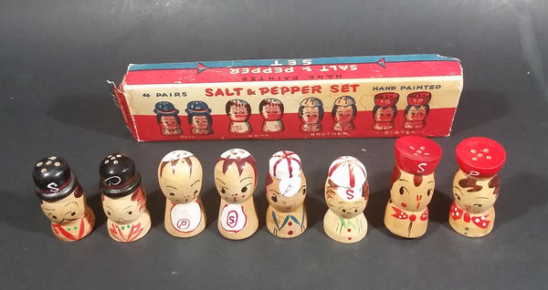 Vintage Family Papa Mama Brother Sister Handpainted Wood Salt & Pepper Shakers In Box - Treasure Valley Antiques & Collectibles