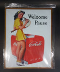 Collectible Coca-Cola Coke Soda Pop 50s Tennis Girl Welcome Pause Metal 12" x 16" Sign - Man Cave She Shed Garage Kitchen Collectibles - Treasure Valley Antiques & Collectibles