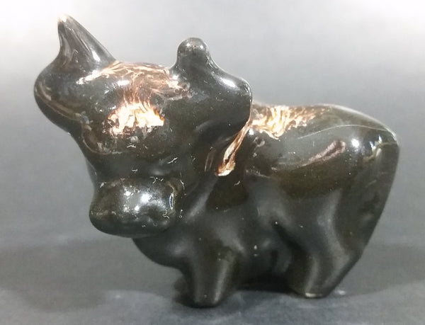 Small Ceramic Bull Cow Ox Black with Brown white Swirl Ceramic Figurine Numbered 42 - Treasure Valley Antiques & Collectibles