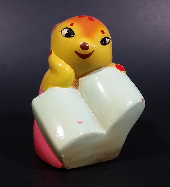 Vintage Cute Yellow Squirrel in a Pink Dress Holding an Open Book Ceramic Pencil Sharpener - Treasure Valley Antiques & Collectibles
