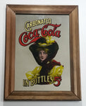 Vintage Coca-Cola Coke Soda Pop Beverage Lady In Yellow Carbonated In Bottles 5 Cents Wooden Framed Pub Mirror Advertisement - Treasure Valley Antiques & Collectibles