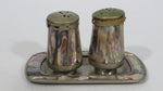 Vintage Mother of Pearl and Metal Salt and Pepper Shakers with Tray