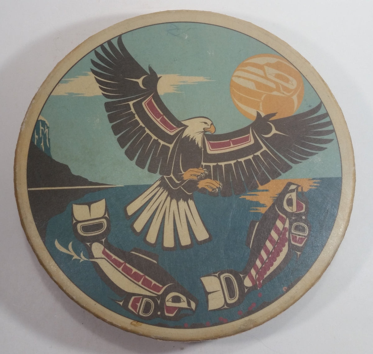 Vintage First Nations Artwork - Eagle Painting on Round store Western Red Cedar Plaque