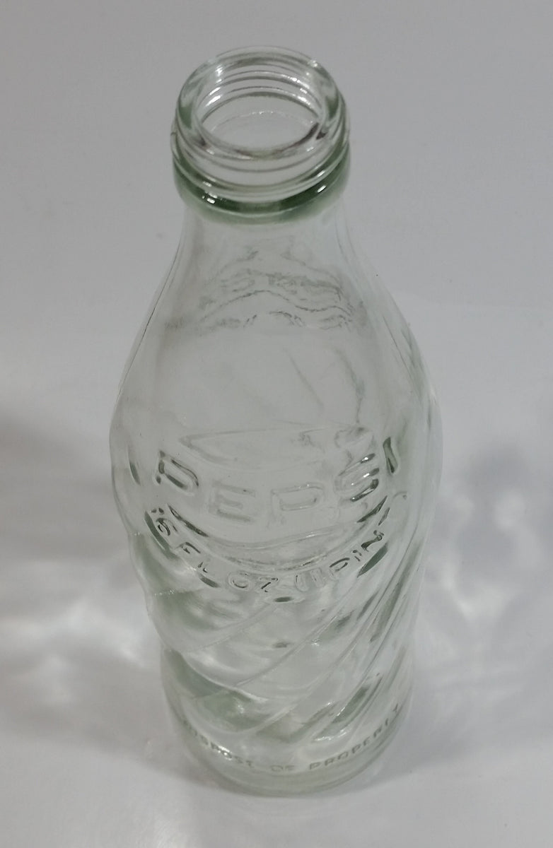 VINTAGE 16 FL OZ PEPSI-COLA BOTTLE Clear 16 OZ TEXTURED GLASS W/ LID NO  RETURN