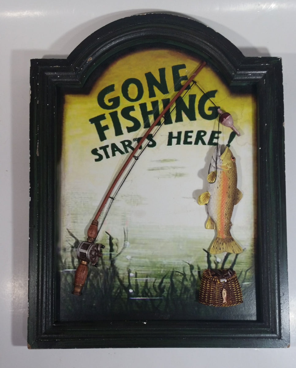 Gone Fishing Starts Here! Fishing Rod, Fish, and Basket 3D Folk