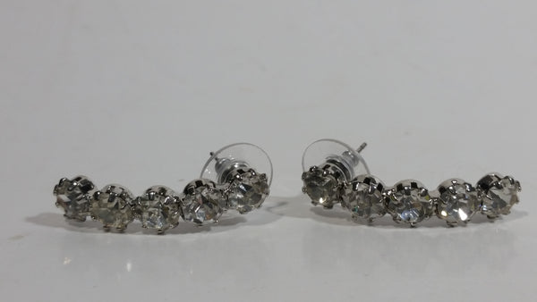 Clear Rhinestone Lightly Curved Earrings