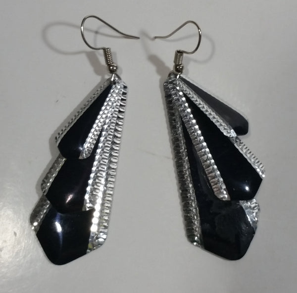 Art Deco Style Black 3 Tier Dangling Earrings