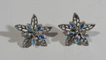 Blue and Iridescent Rhinestone 5 Point Star Shaped Earrings