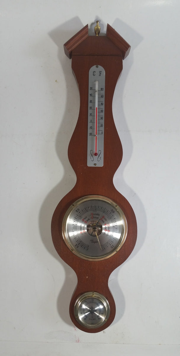 Vintage TAYLOR Barometer & Thermometer Solid Wood Wall Mounted Unit ~ Used