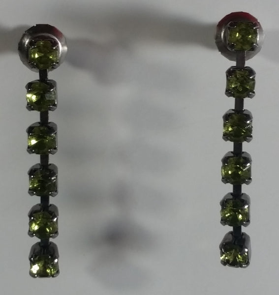Vintage Green Peridot Style 1" Length Rhinestone Dangle Stud Earrings