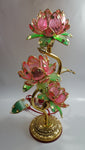 Vintage Pink Lotus Flowers 3 Tiered Hard Plastic Plant Style Table Lamp - Not Working