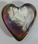 Signed RHAG Handmade In Canada Robert Held Iridescent Clear Swirl Pink Purple Rainbow Heart Shaped Art Glass