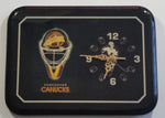 1980s Vancouver Canucks NHL Ice Hockey Team Black Lacquered Wood Wall Clock