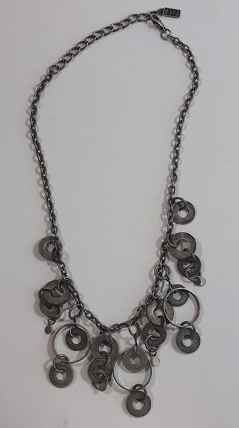 Vintage 1960s KIEN Canadian Designer Modernist Washer and Chain Metal 18" Long Necklace