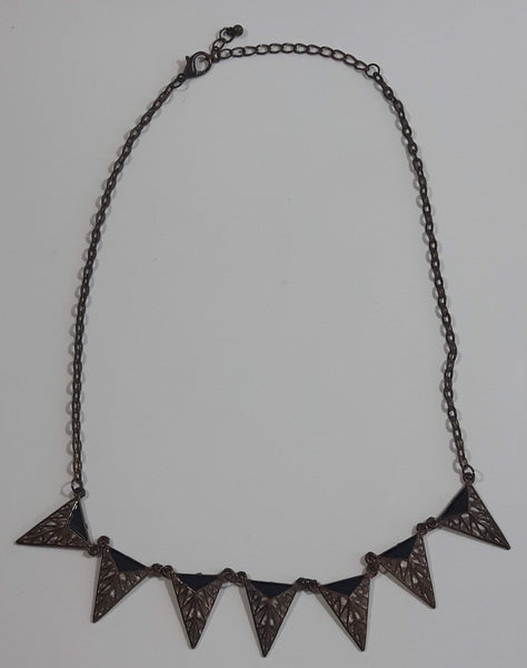 Black Enamel Triangle 20" Long Copper Tone Metal Chain Necklace