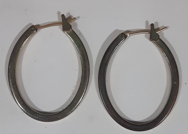Oval Hoop Shaped Metal Hinged Back Earrings 7/8" x 1"