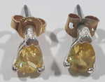 Yellow Citrine Gemstone Tear Drop Shaped Heart Themed Metal Push Back Earrings