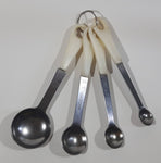 Vintage White Rubber Handle Stainless Steel Measuring Spoon Set Made in Taiwan