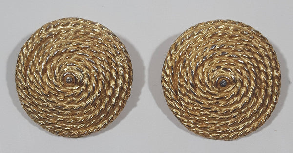 Vintage Gold Tone Rope Swirl 1" Clip On Earrings