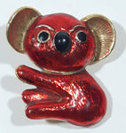 Vintage Koala Bear Red Enamel Painted Gold Tone Metal 1 1/4" Brooch Pin