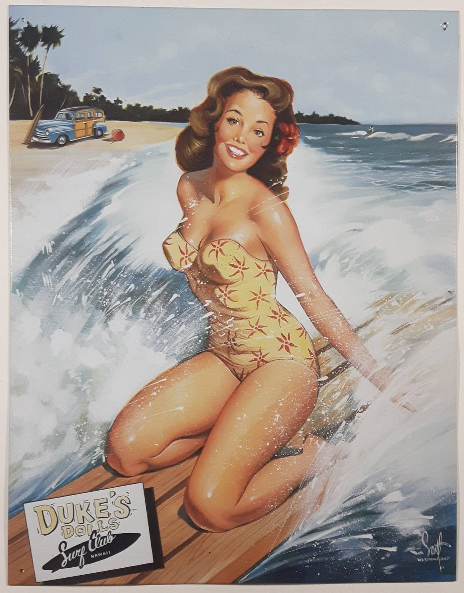 Rare Duke's Dolls Surf Club Hawaii Pinup Girl with Woody in Background Treasure Valley Antiques & Collectibles Rare Duke's Dolls Surf Club Hawaii Pinup Girl with Woody in Background Treasure Valley Antiques & Collectibles