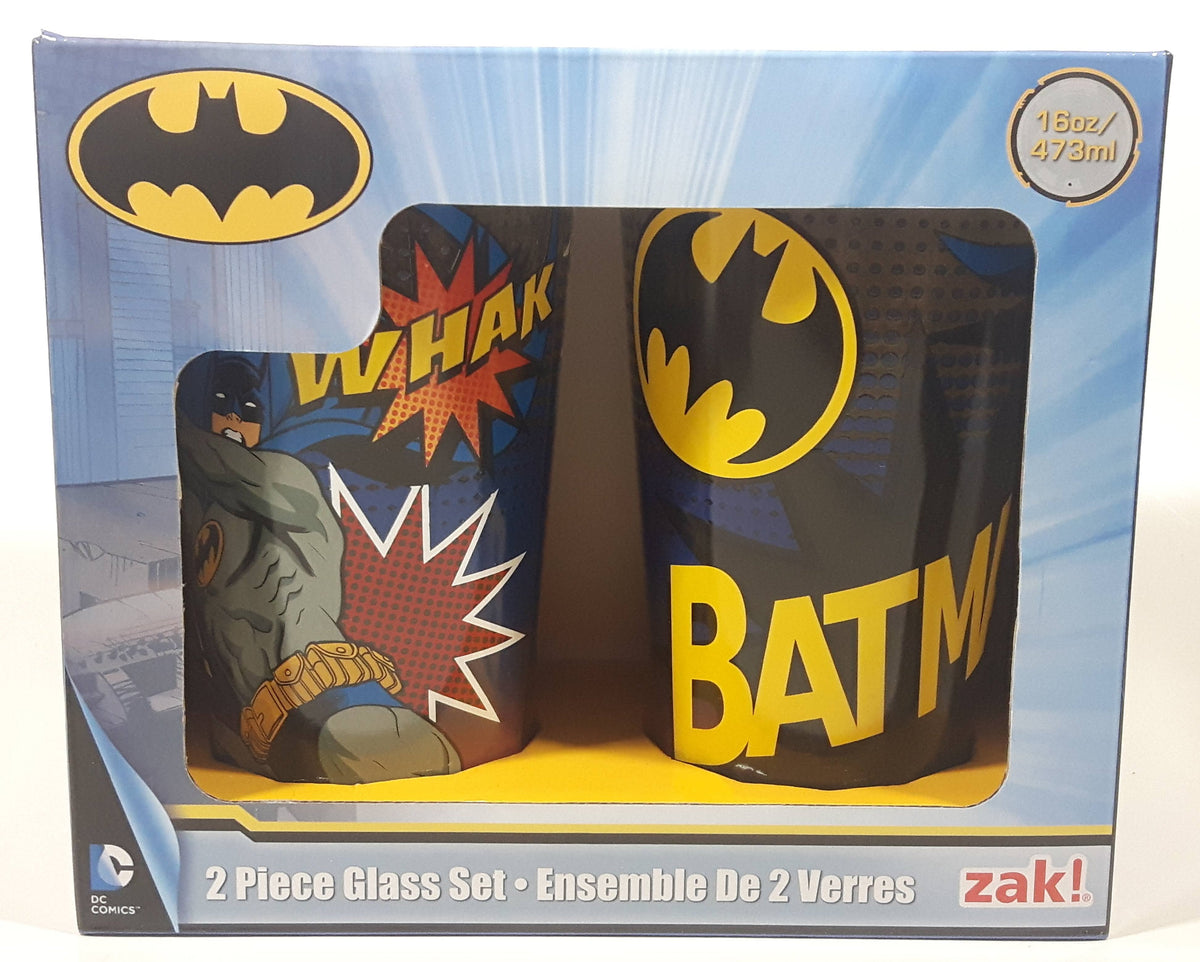 2016 Zak DC Comics Batman 2 Piece Glass Set 16 oz 473 mL 6