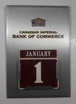 Rare Vintage CIBC Canadian Imperial Bank of Commerce "The Bank That Builds" 10" x 14 1/2" Perpetual Calendar Metal Sign