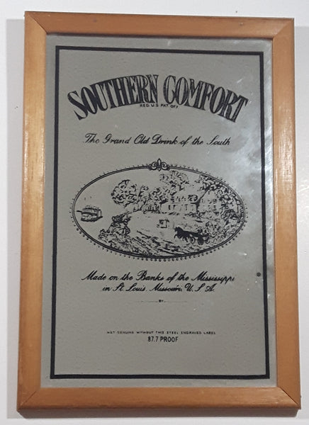 Vintage Genuine Southern Comfort The Grand Old Drink of the South 87.7 Proof Large 9 1/8" x 13 1/8" Wood Framed Glass Pub Mirror