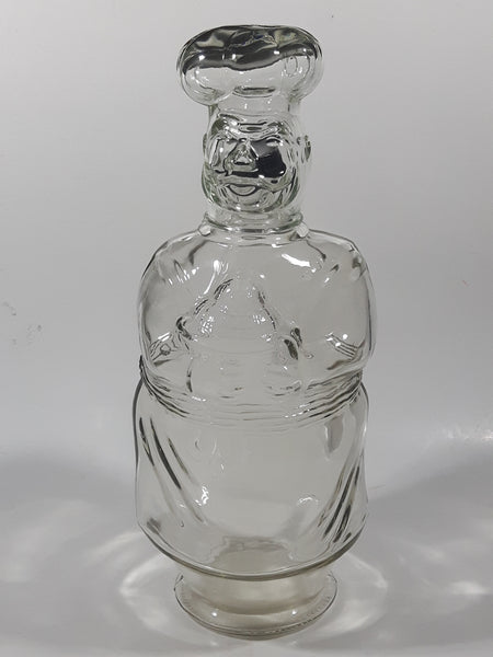 Vintage Chef Shaped Figure 11" Tall Clear Glass Decanter Bottle
