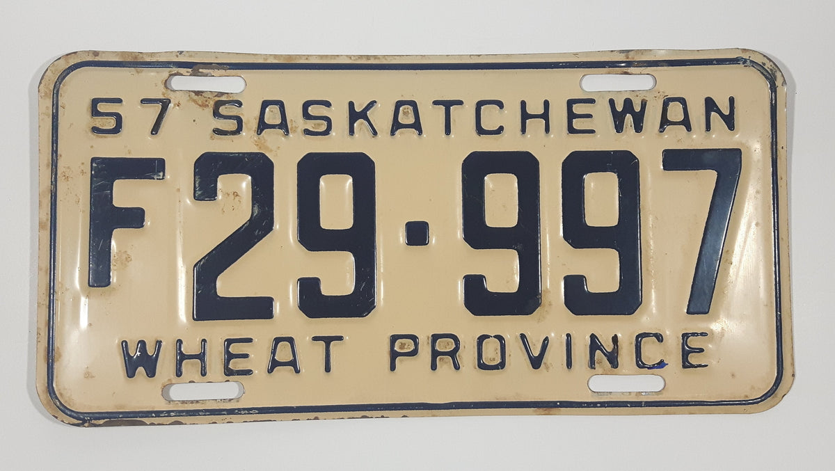 Vintage 1957 Saskatchewan F White with Dark Blue Letters Vehicle