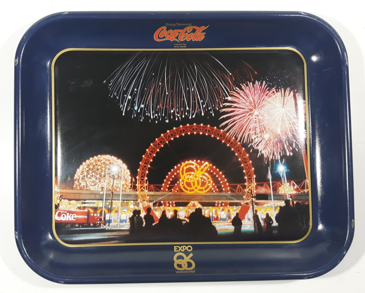 Vintage 1986 Enjoy Coca Cola Expo 86 Fireworks Dark Blue Metal