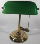 Vintage Style Curved Green Glass on Brass Bankers Desk Lamp 14" Tall