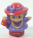 2002 Fisher Price Little People Old Lady Grandma Grandmother with Purse and Red Hat with Purple Dress Toy Figure