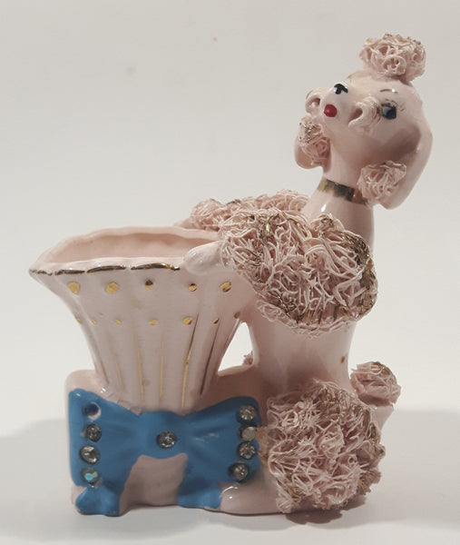 Vintage 1950s Shafford 6A432 Hand Decorated Pink Spaghetti Poodle 5" Tall Small Cosmetic/Lipstick Holder Made in Japan