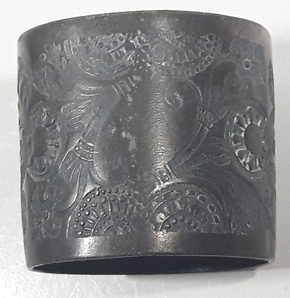 Antique 1800s Engraved Etched Silver Look Heavy Metal Napkin Holder Ring
