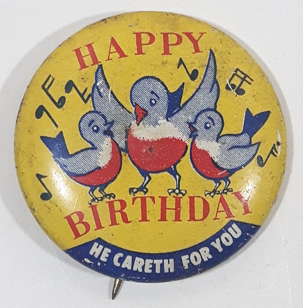 Vintage The Standard Publishing Company Cincinnati Happy Birthday He Careth For You 1" Metal Button Pin