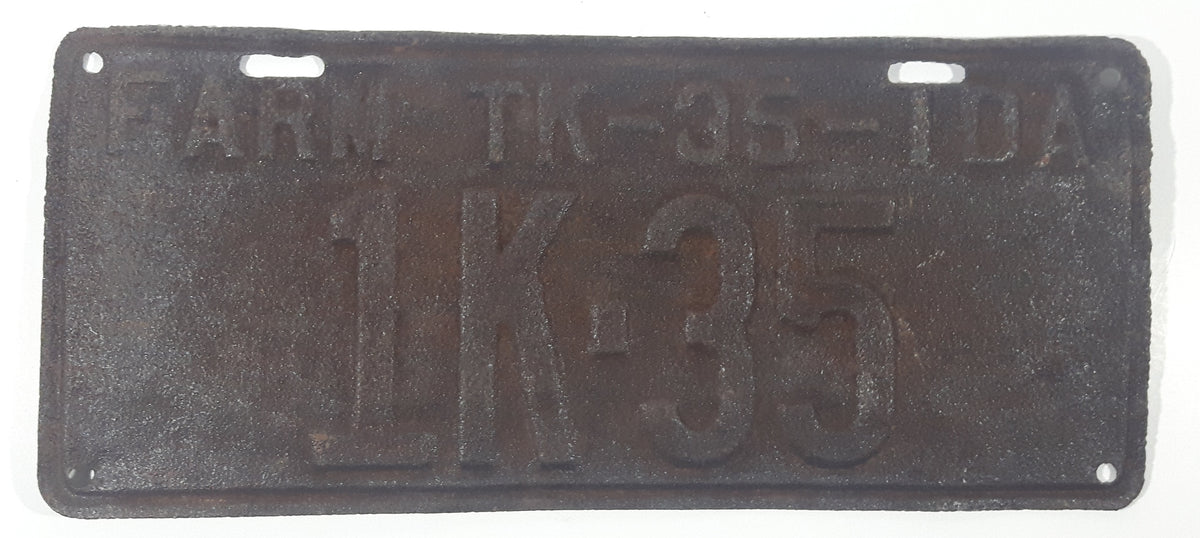 Antique 1935 Idaho Farm TK 35 IDA Metal Vehicle License Plate Tag