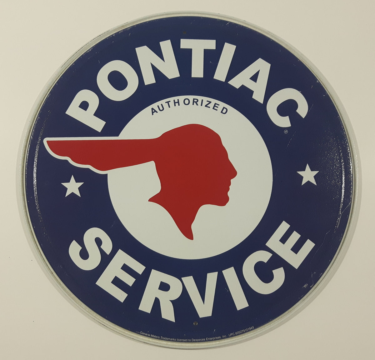GM Pontiac Authorized Service 11 3/4" Round Tin Metal Sign Treasure