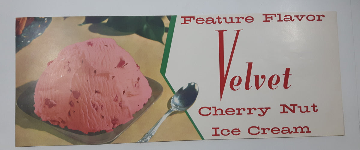 Vintage Feature Flavor Velvet Cherry Nut Ice Cream Store Window Advert