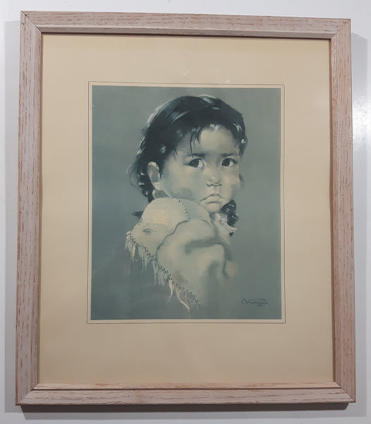 Vintage 1960s Dorothy M. Oxborough First Nations Native Child 12 1/2" x 14 1/2" Framed Painting Print