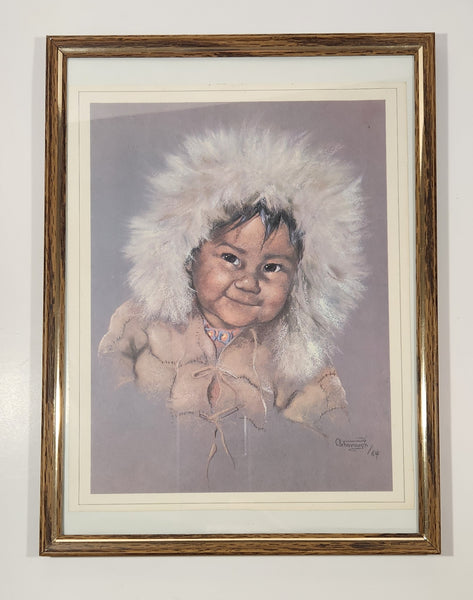 Vintage 1964 Dorothy M. Oxborough First Nations Native Child 12 1/2" x 14 1/2" Framed Painting Matte Print