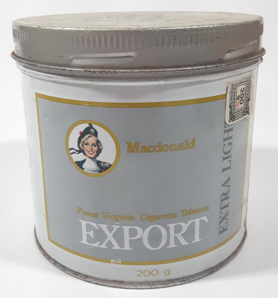 Vintage 1970s Macdonald Export Extra Light Finest Virginia Cigarette Tobacco Tin Metal Can