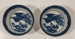 Set of 2 Vintage Chinese Blue and White Bird in Flight Over Flowers 3" Porcelain Nut Serving Bowl Dish